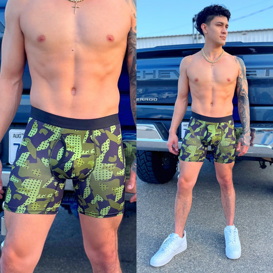 green camo boxers, front side