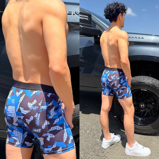 blue camo boxer briefs, back side