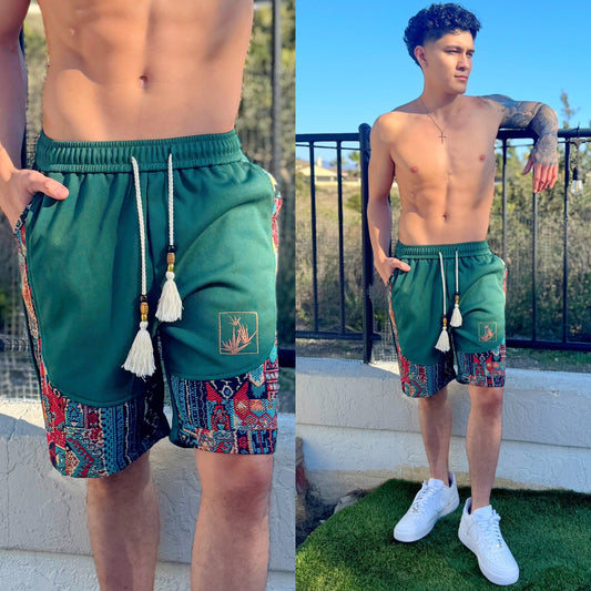 Forest Green Aztec Wave Shorts, color