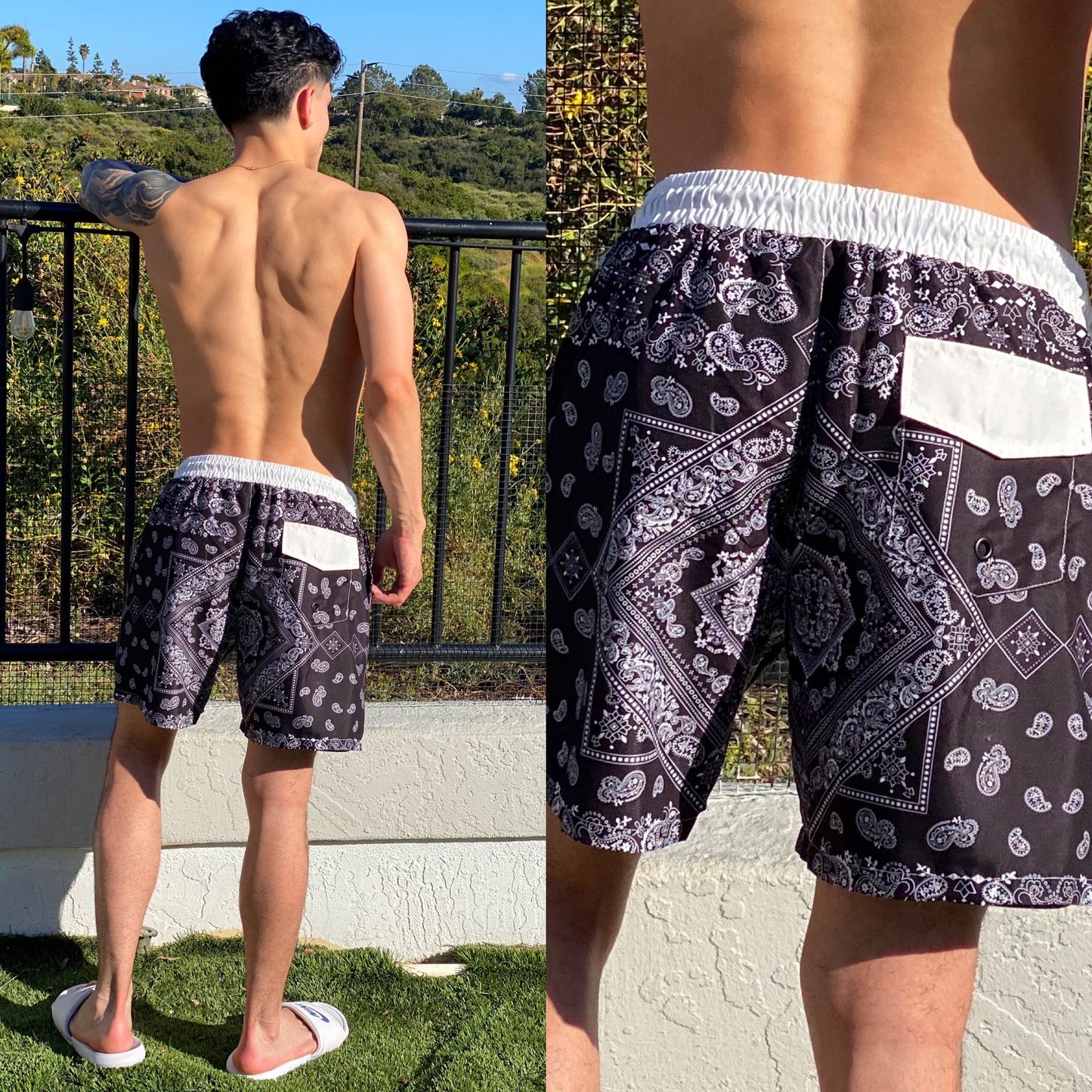 Black Bandana Swim Shorts ๐