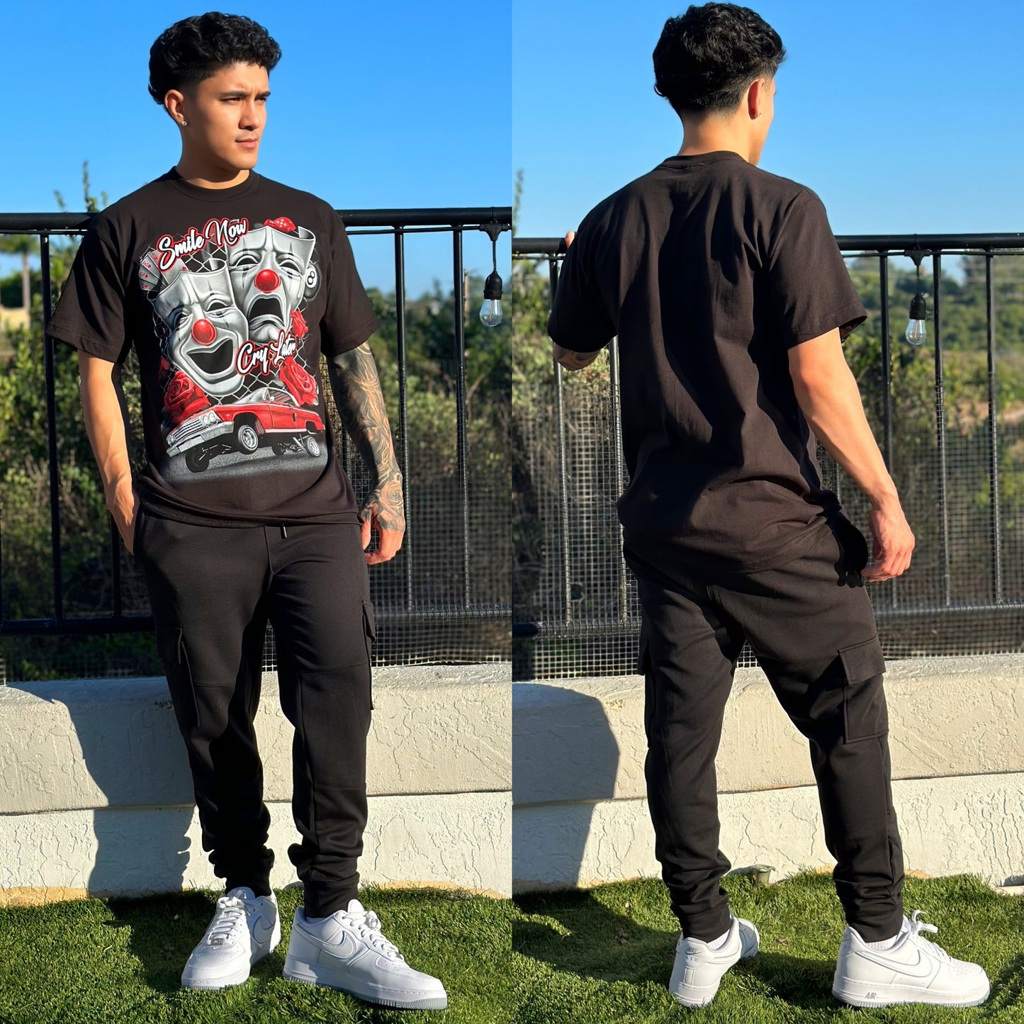 FINAL SALE "Smile Now Cry Later" Graphic Tee Black Crew Neck T-Shirt