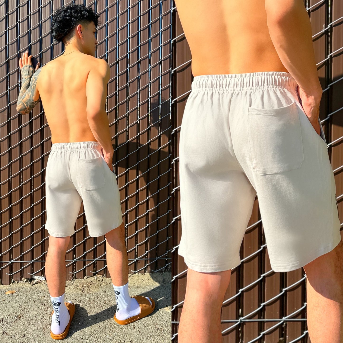 Ed's Tan Sweat Shorts, Back Side