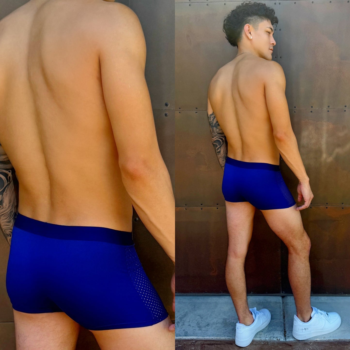 Deep Ocean Blue Mesh Boxer Briefs, back side