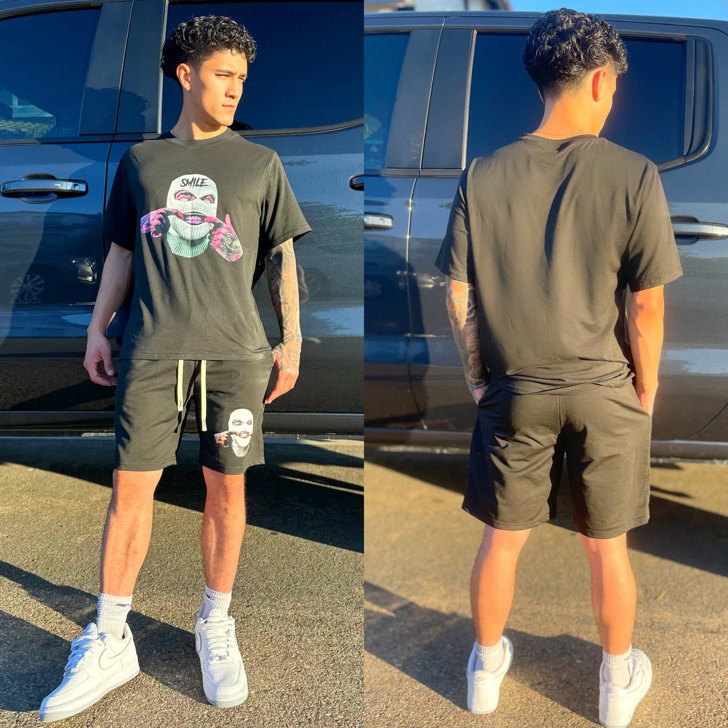 FINAL SALE Ski Mask Oversized Graphic Tee Black Crew Neck T-Shirt