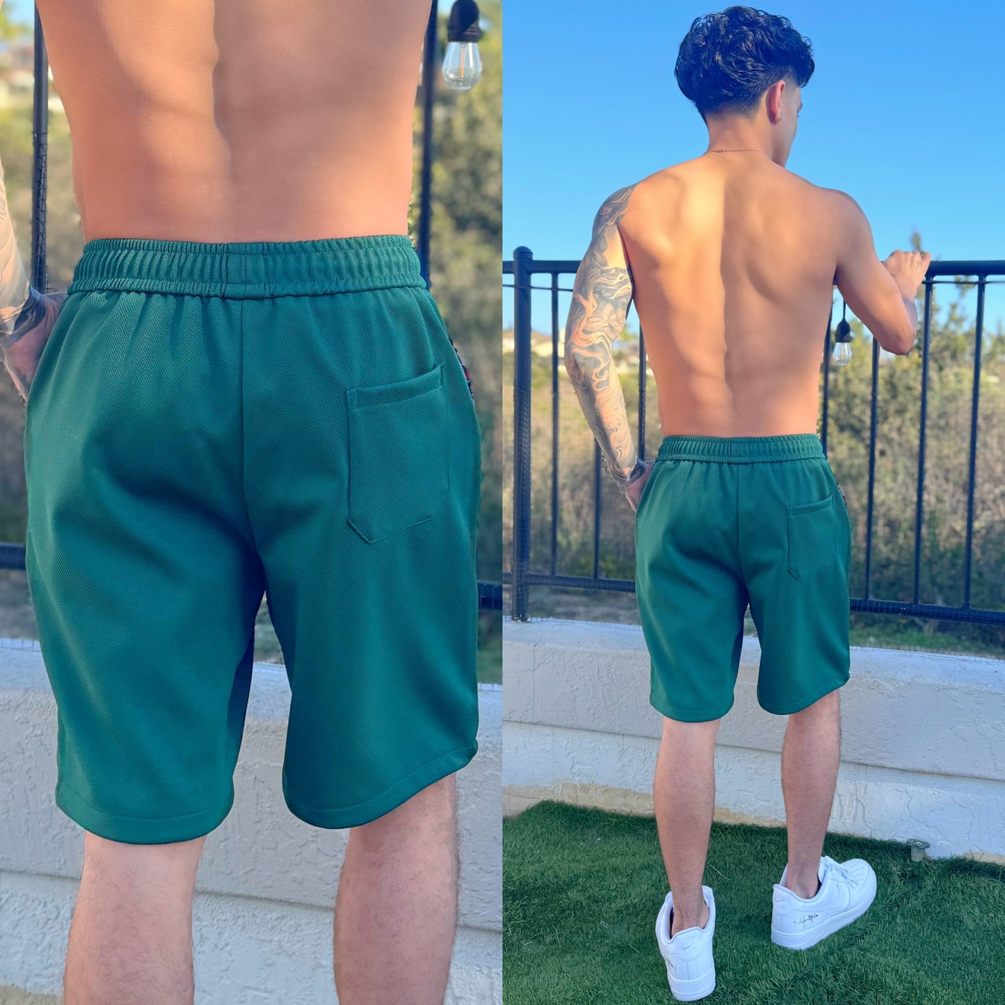 Forest Green Aztec Wave Shorts, back side