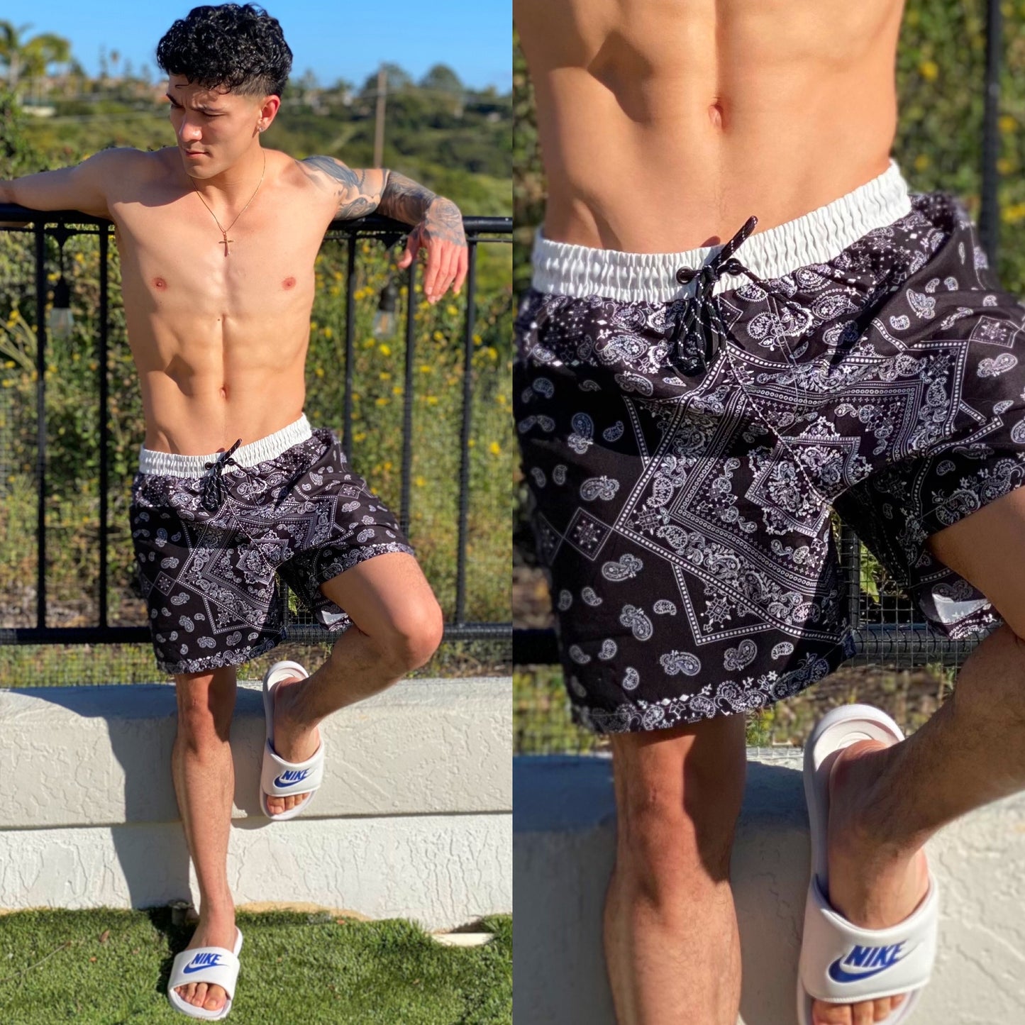 Black Bandana Swim Shorts ๐