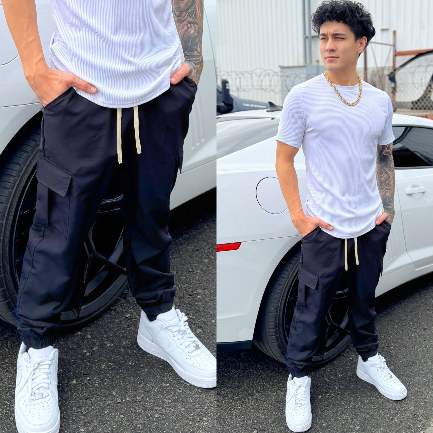 Cali Hustler Black Cargo Jogger Pants, front side