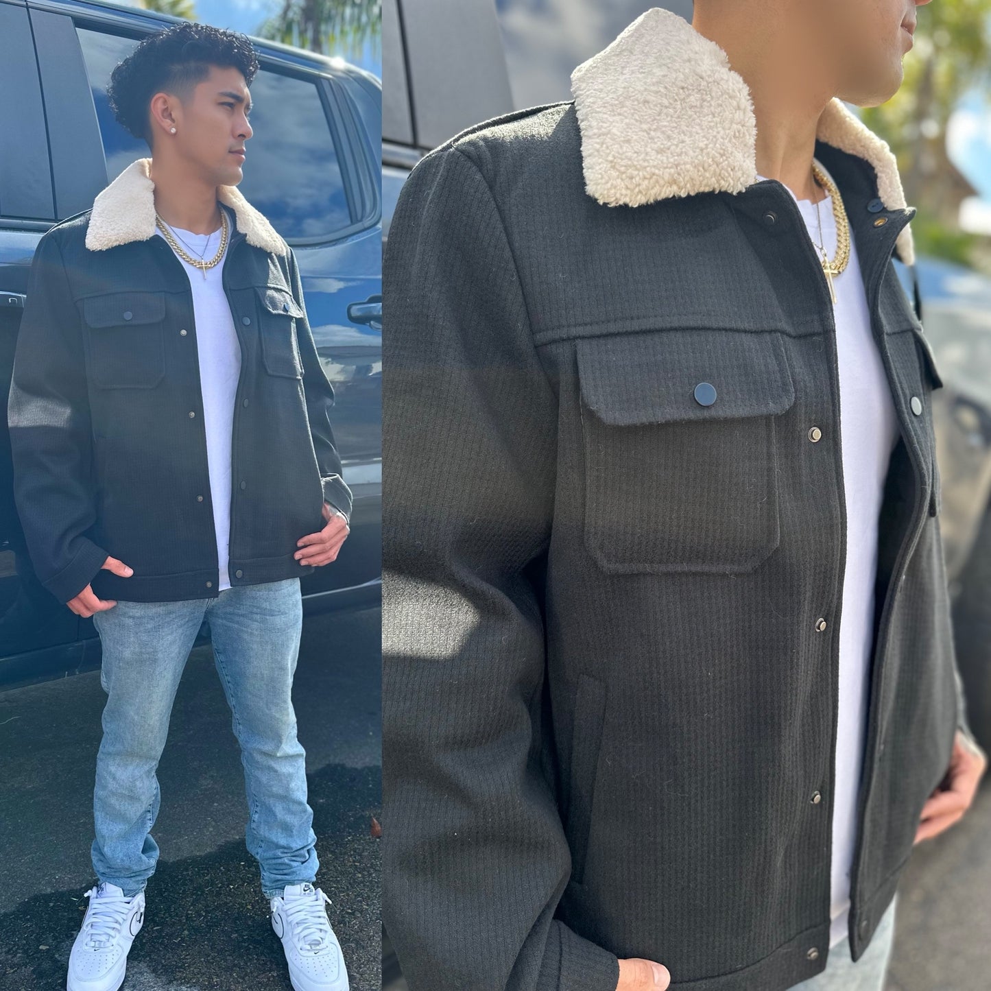 FINAL SALE Winter Wool Black Trucker Jacket