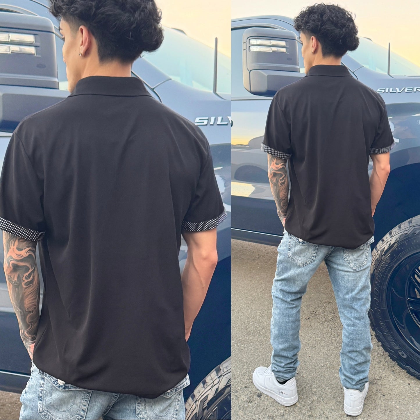Black Shoreline Flex Polo Shirt, back side