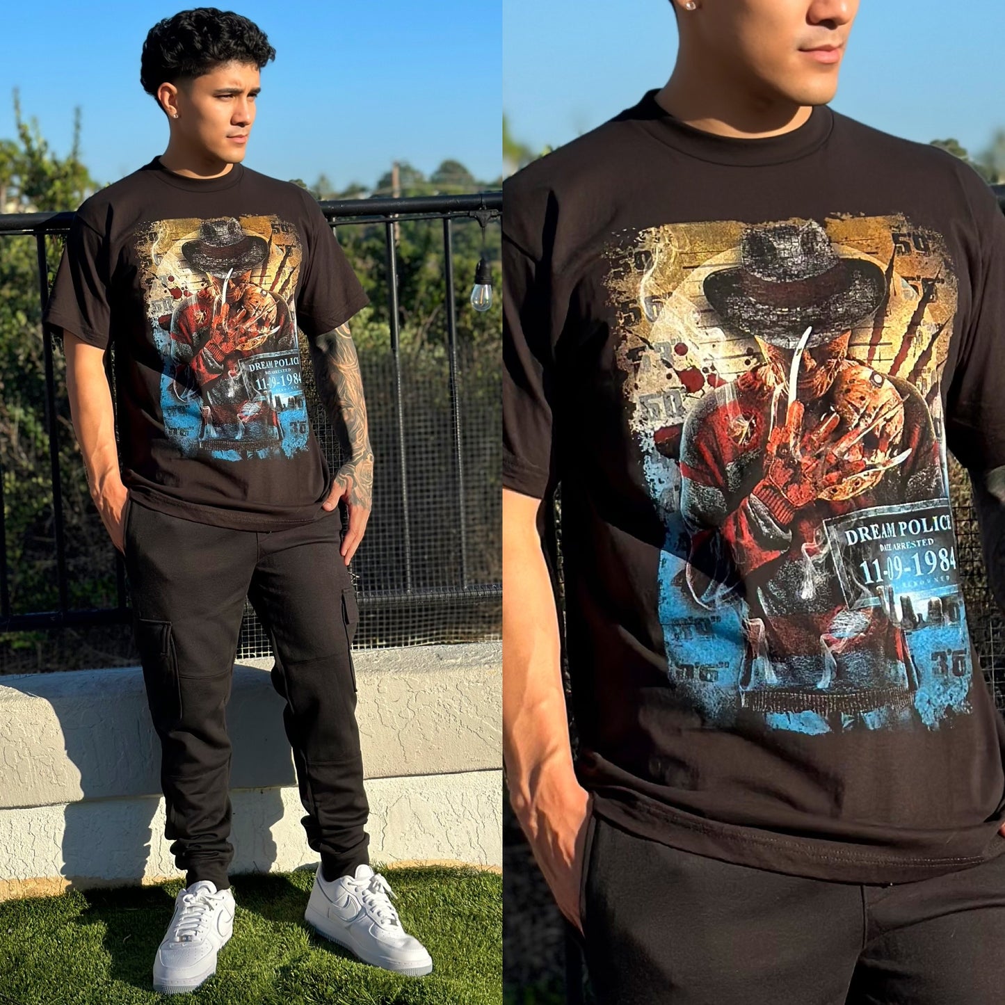 FINAL SALE "A Nightmare on Elm Street" Dream Police Graphic Tee Black Crew Neck T-Shirt