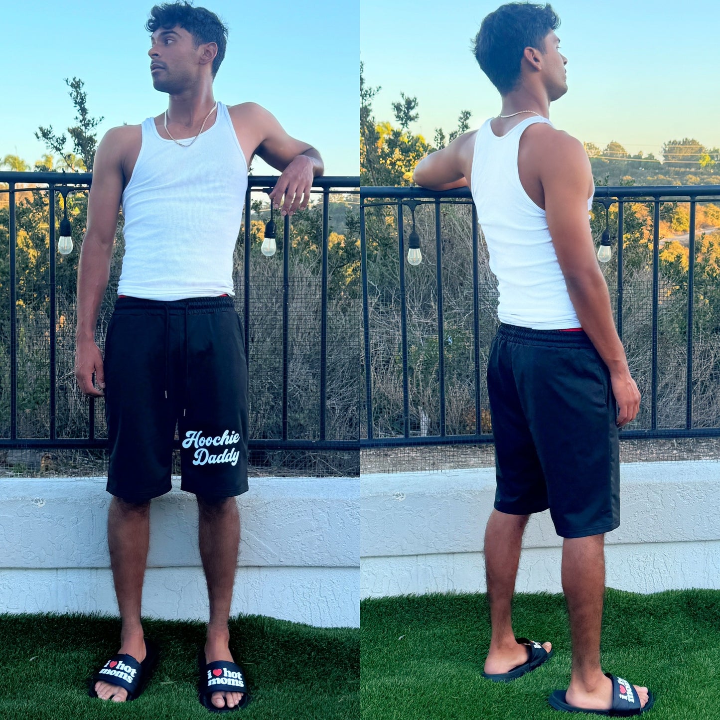 Hoochie Daddy Black Sweatshorts, detail model nico mendoza
