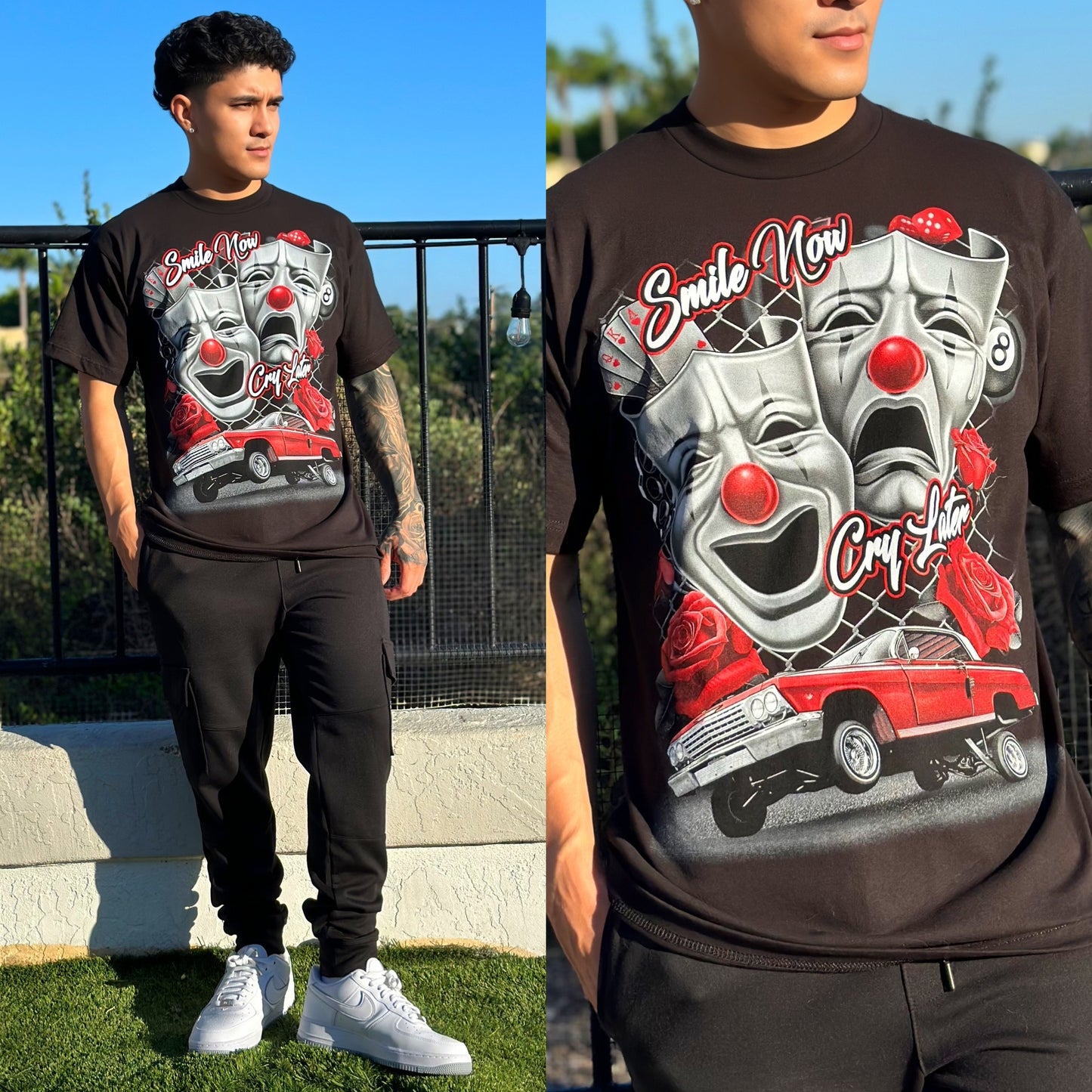 FINAL SALE "Smile Now Cry Later" Graphic Tee Black Crew Neck T-Shirt