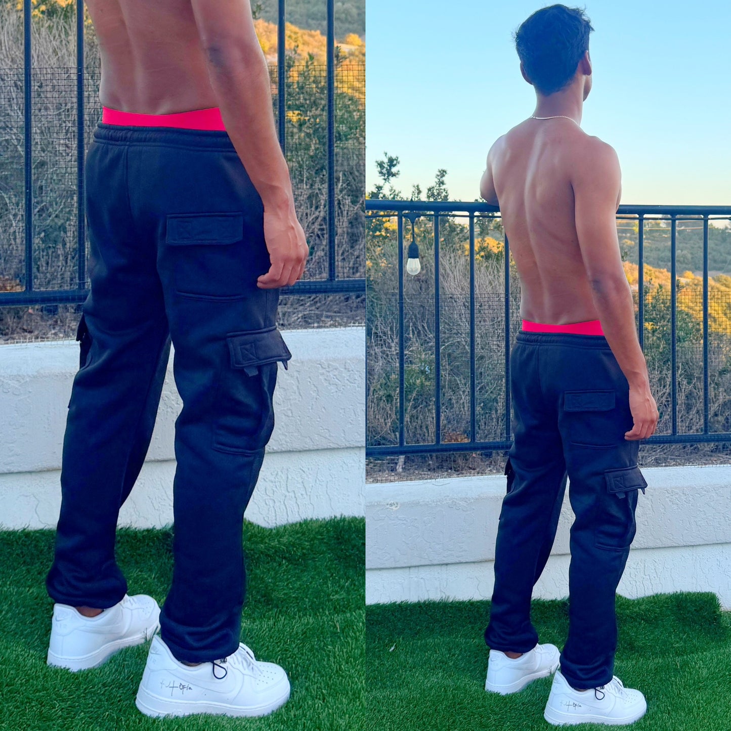 Black Cognac Brown Extra Thick Sweatshorts, back, nico shirtless male model