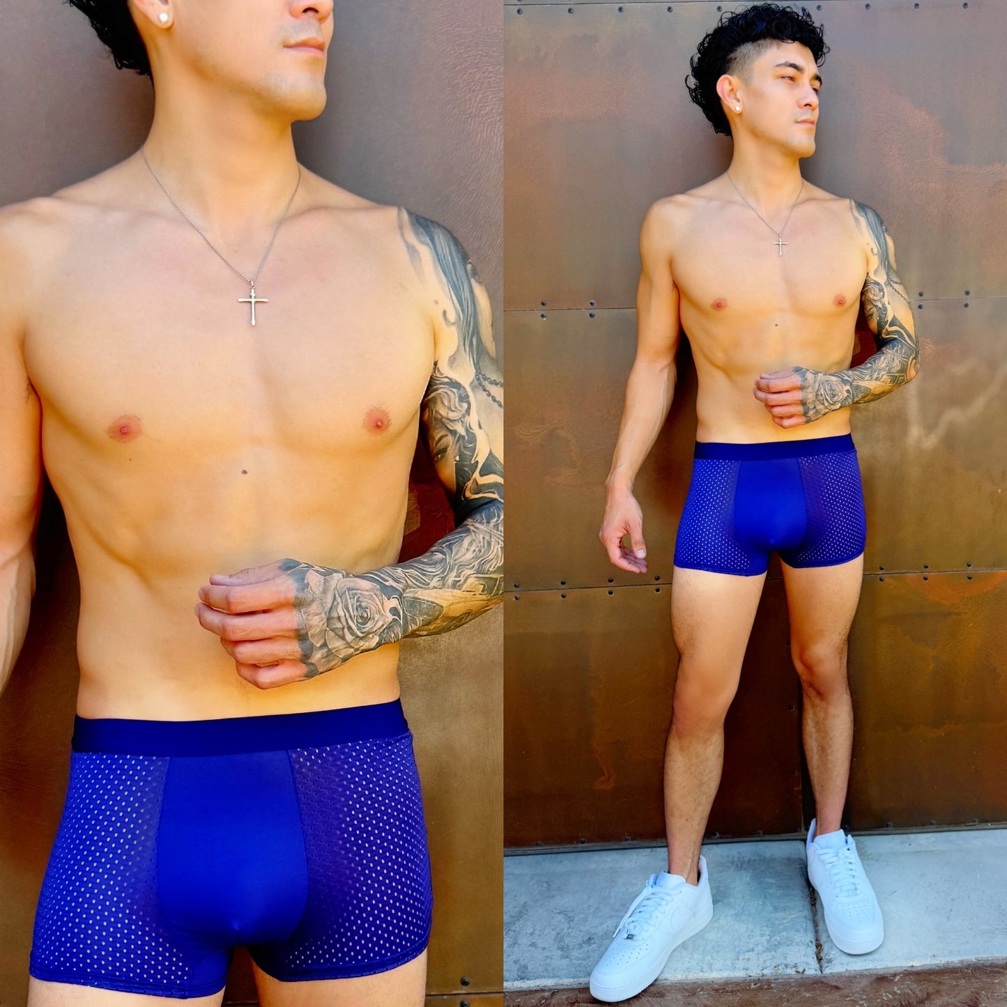Deep Ocean Blue Mesh Boxer Briefs, front side