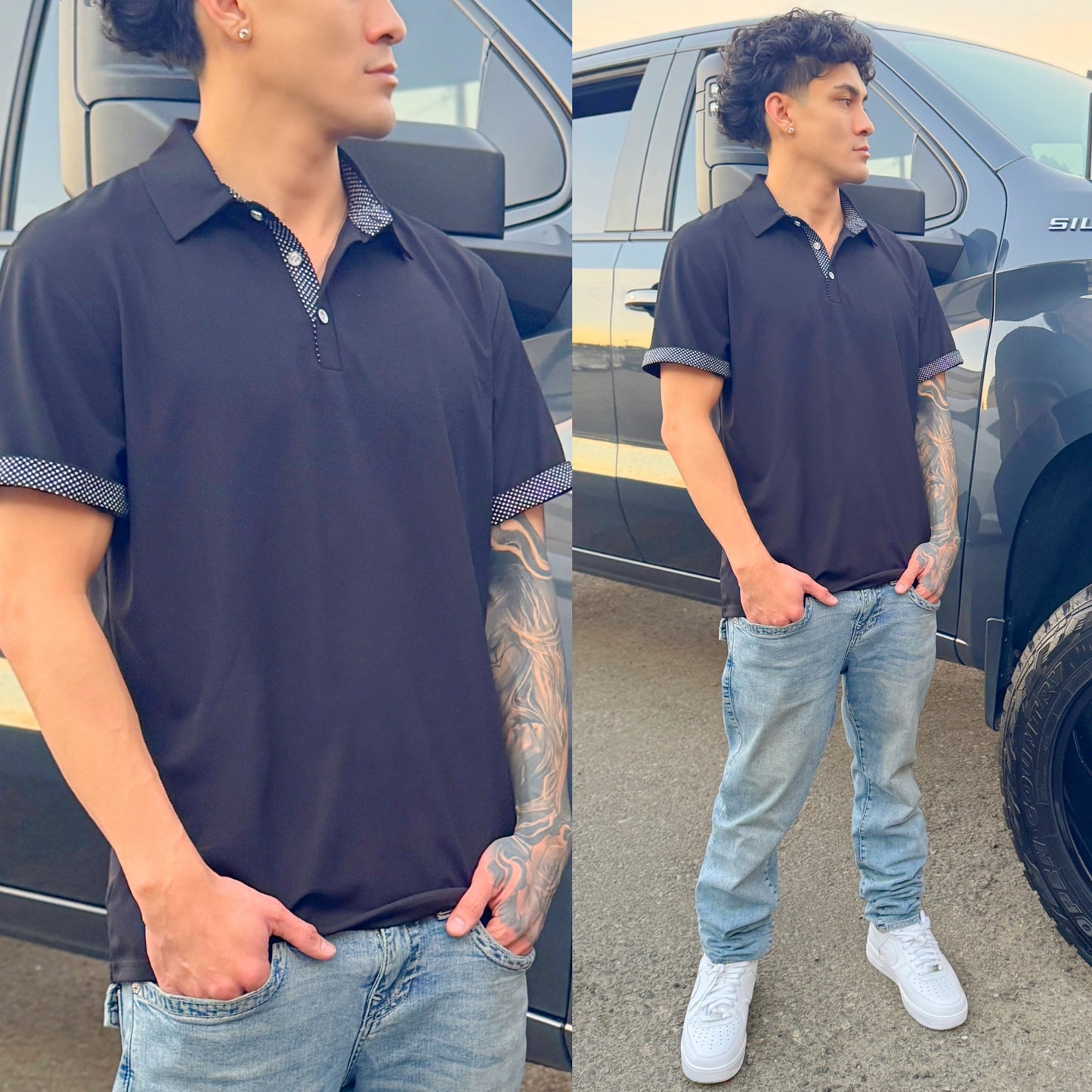 Black Shoreline Flex Polo Shirt , front side
