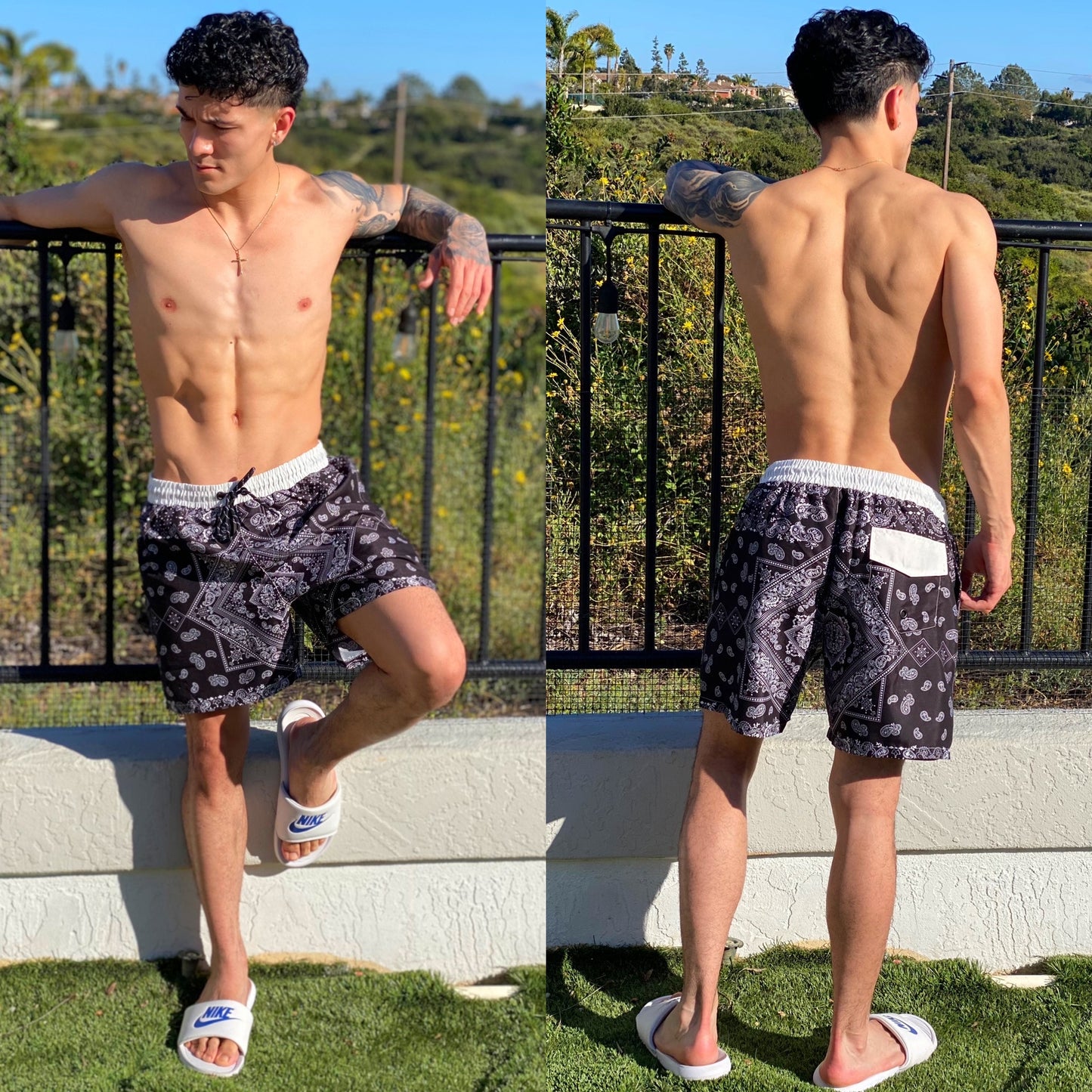Black Bandana Swim Shorts ๐