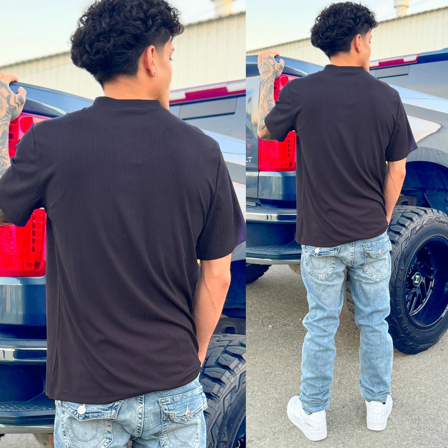 Stealth Mode Black Henley Shirt, back side