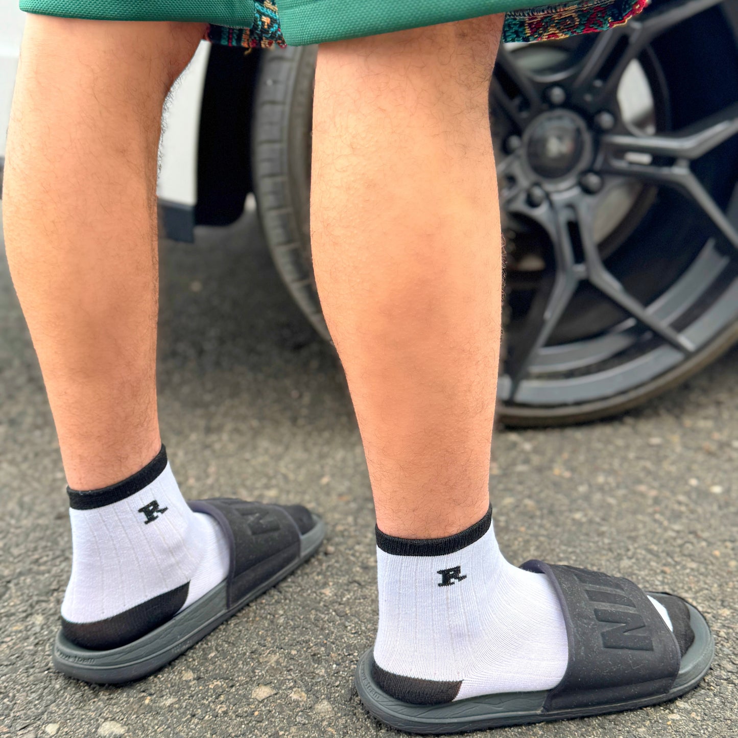 Cali Rebel White Crew Socks, close-up