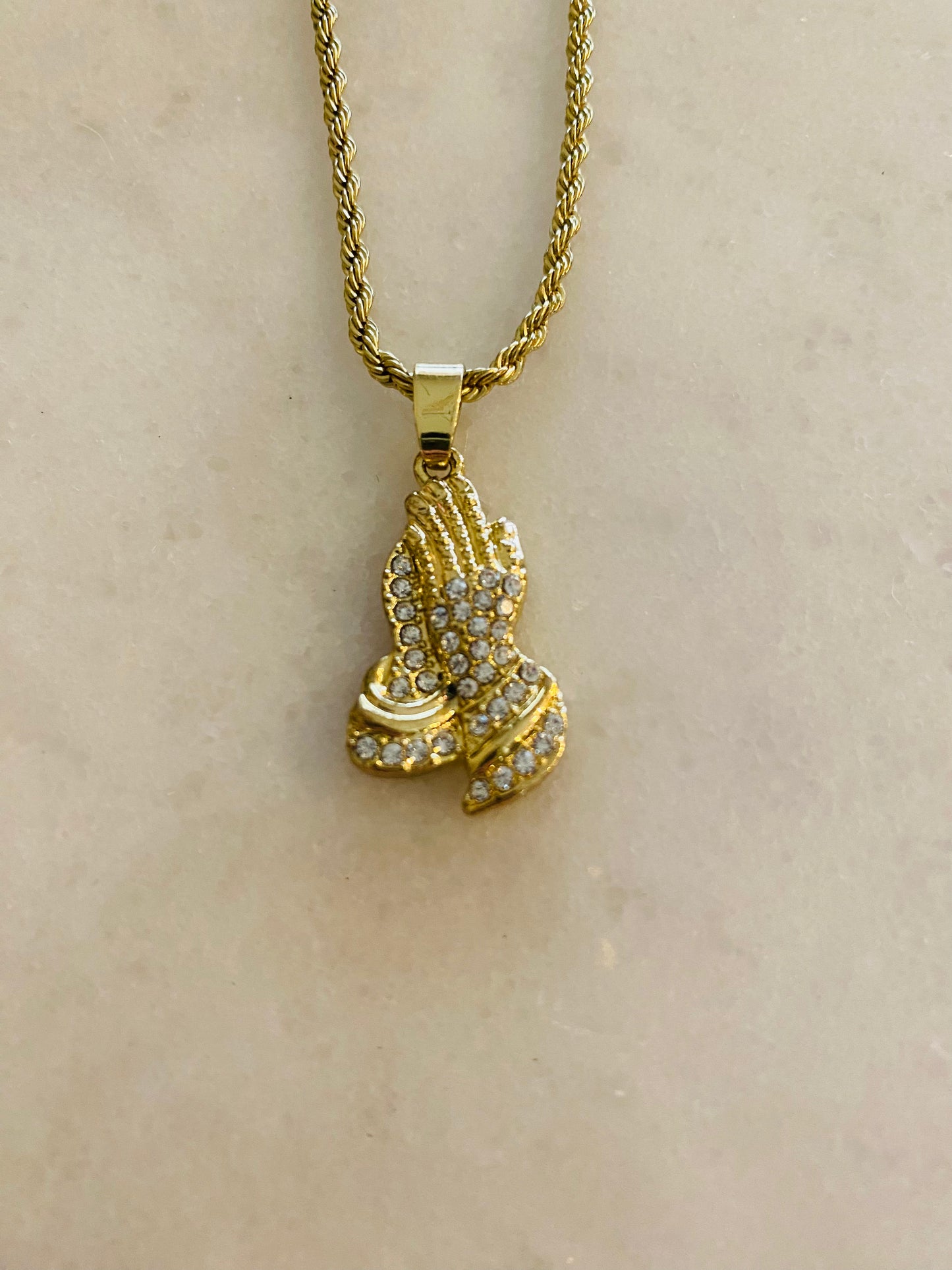 FINAL SALE Gold "Pray for Our Sins" ππ» Praying Hands Necklace, Tristan's Ice π§