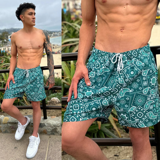 Unleash Your Inner Maverick: Green Bandana Board Shorts Are Here!