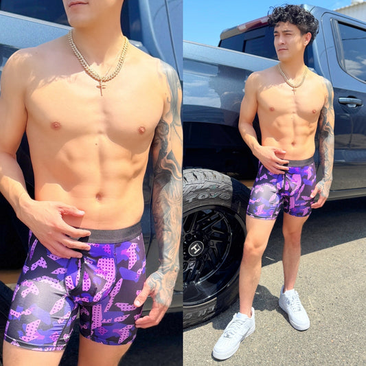 Purple Camo Boxer Briefs, front side detail