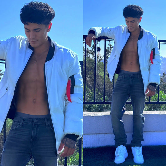 White Astro Bomber Jacket – Futuristic Design Meets Timeless Streetwear Style 🚀