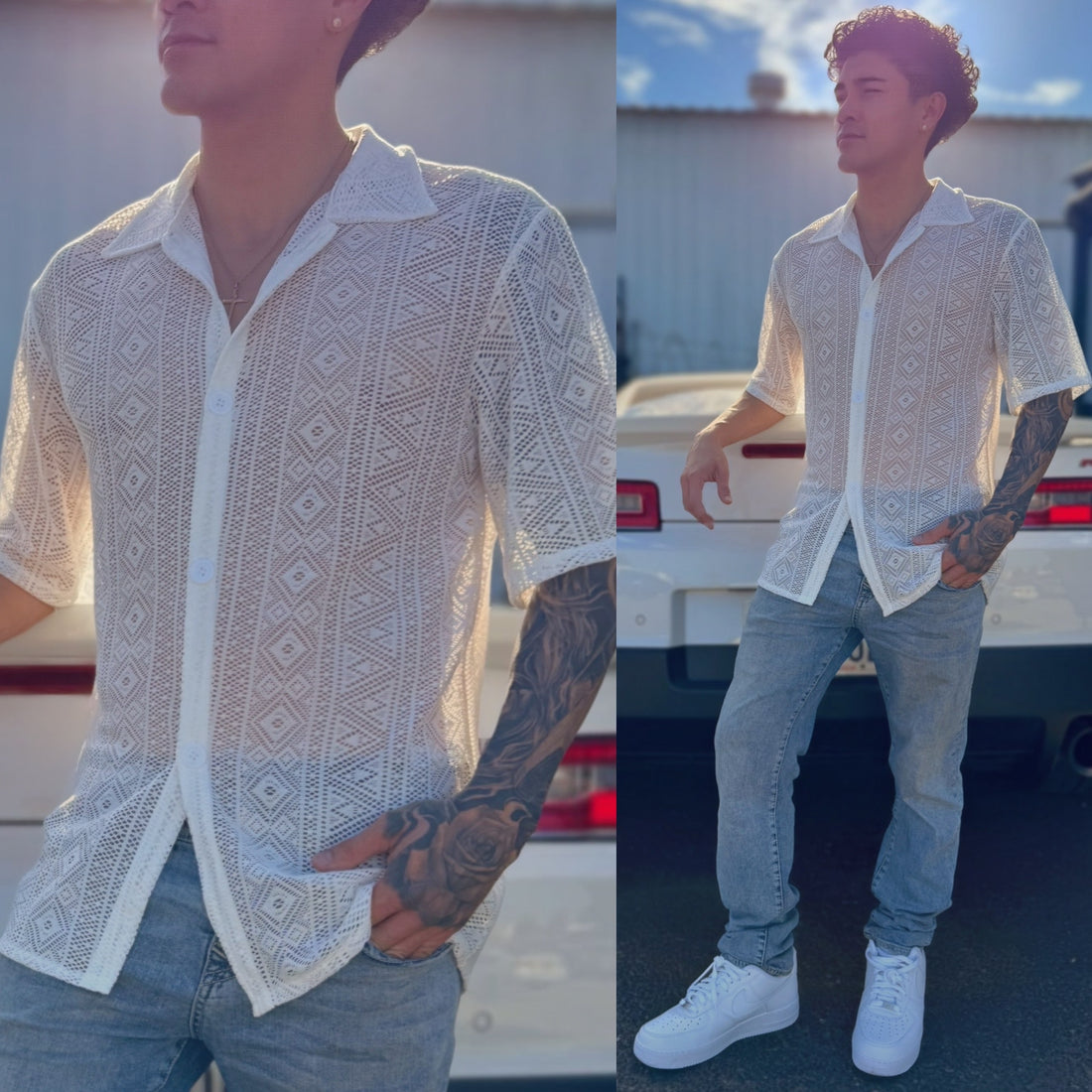 White Maverick Sheer Short Sleeve Button-Up Shirt