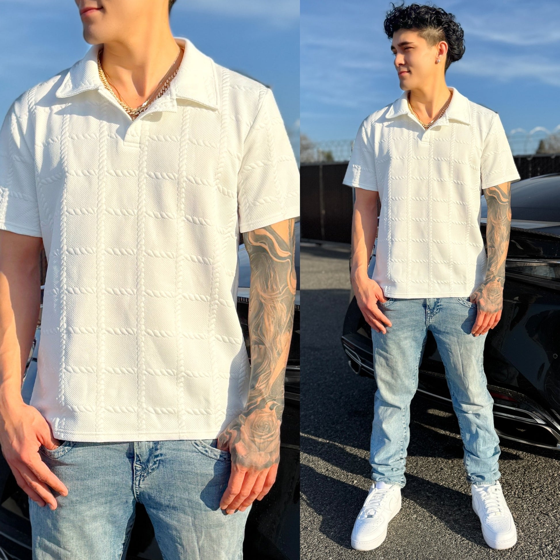 Nautical Knit White Polo Shirt, front side
