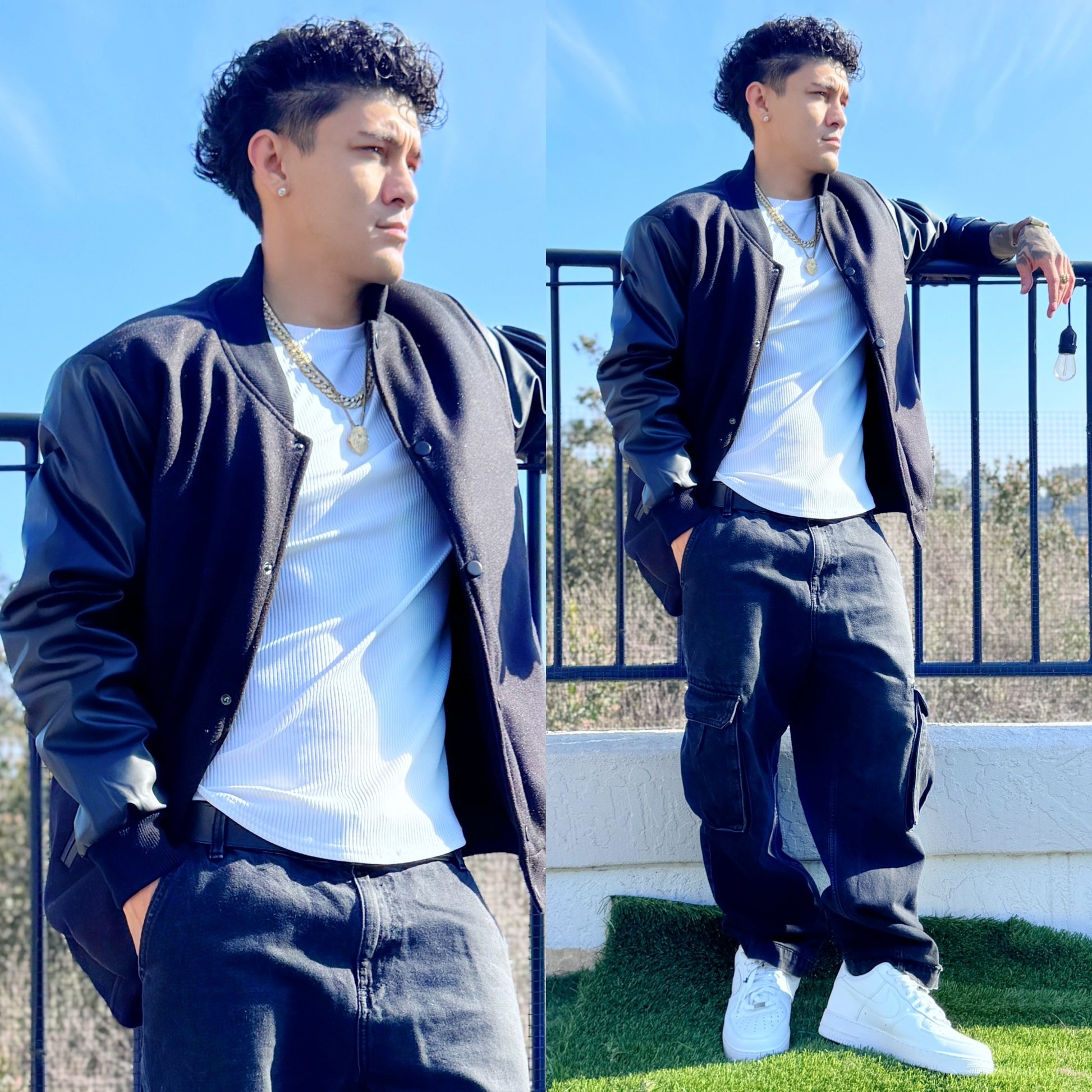 Black Varsity Letterman Jacket, front side