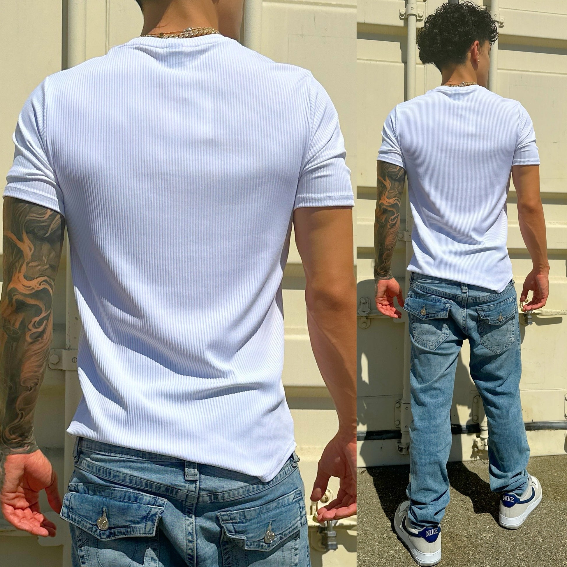 White Ribbed Flex Crew Neck T-Shirt, Detail