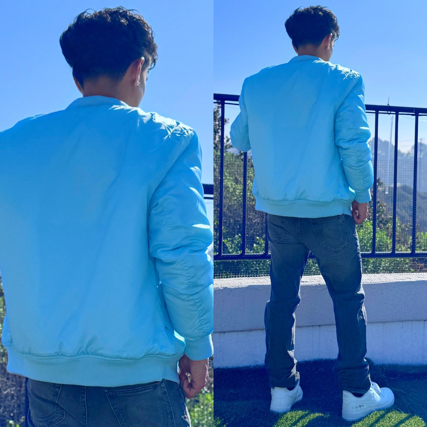 FINAL SALE! LAST ONE! Minor Scratch on Button. 1/2 OFF! Baby Blue Bomber Jacket