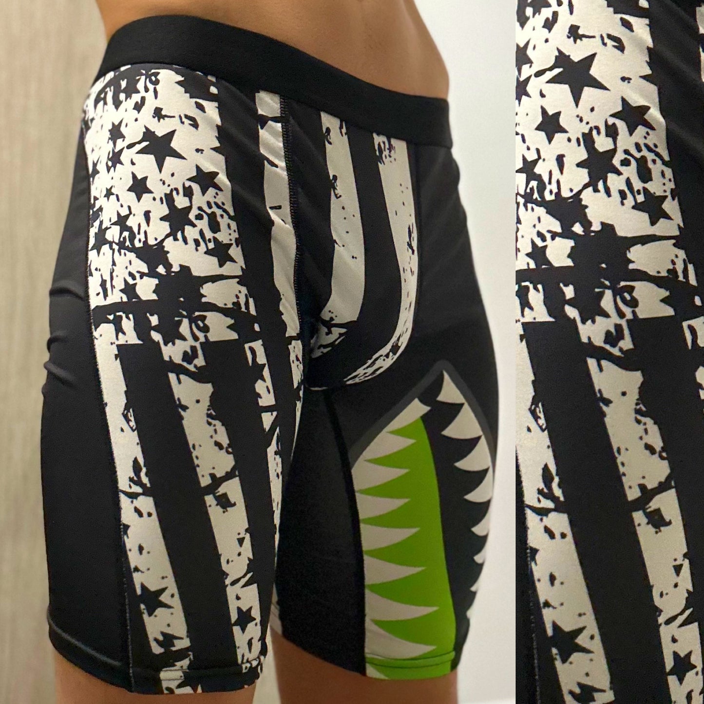 Green & Black American Flag Boxers, front side detail