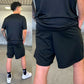 Black Neon Teddy Bear Sweatshorts, Back Side Close-Up