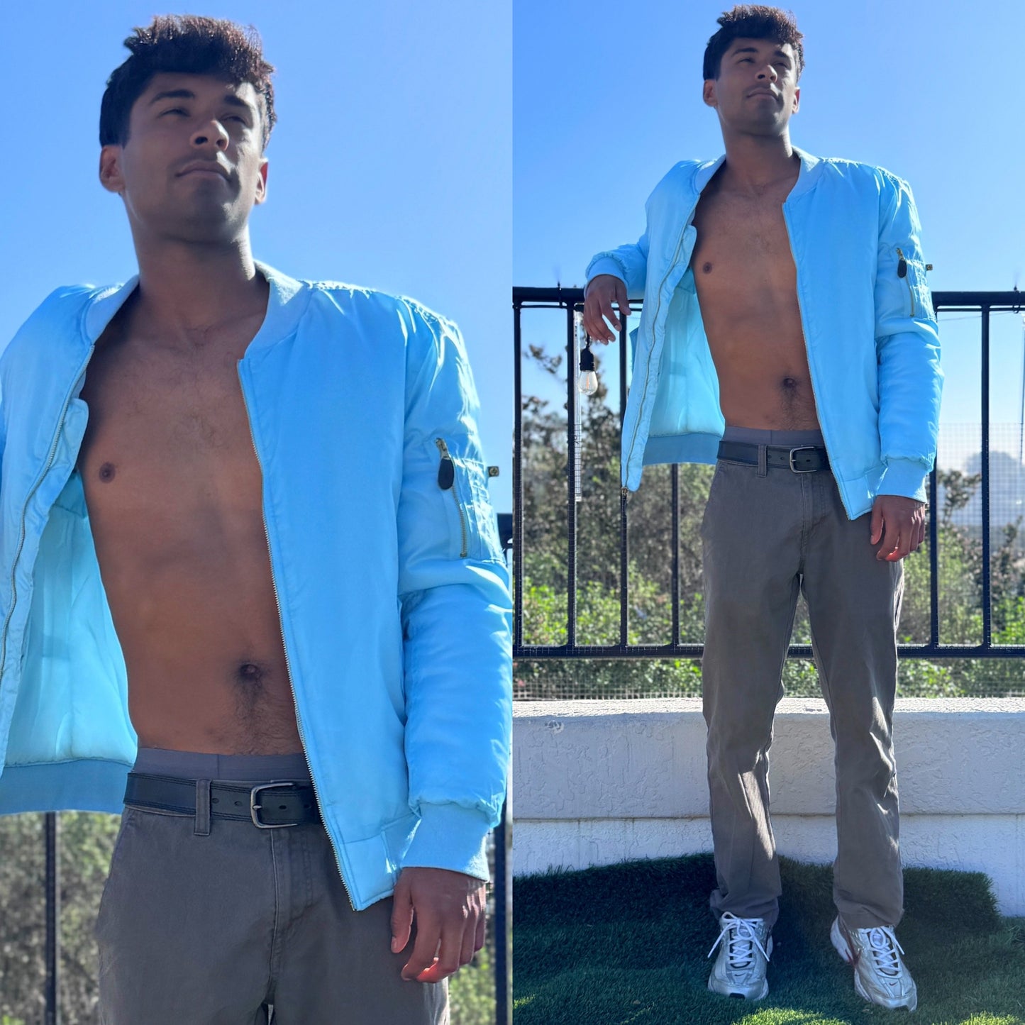 FINAL SALE! LAST ONE! Minor Scratch on Button. 1/2 OFF! Baby Blue Bomber Jacket