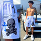 "Ride Or Die" Skull & Crossbones White Sweatshorts, Color