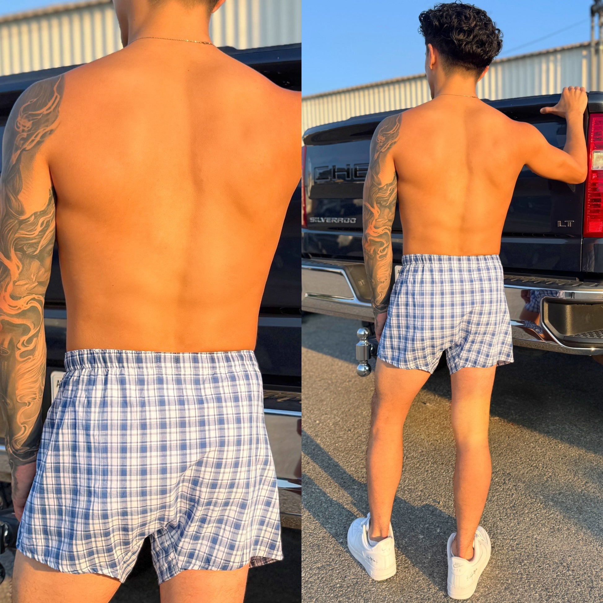 Light Blue Plaid Boxer Shorts, back side
