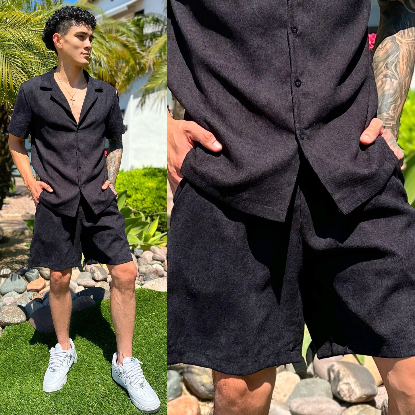 Huntington Beach Black Corduroy Shorts, Front Side