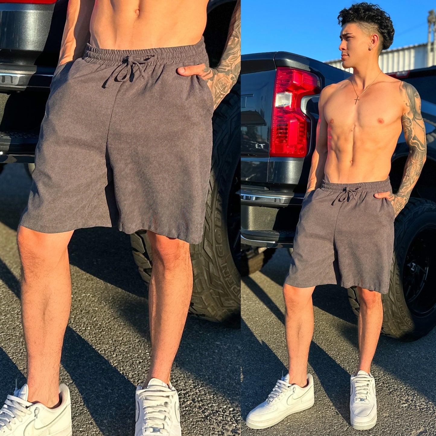 Urban Ash Grey Corduroy Shorts, Front Side