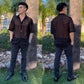 Black Maverick Sheer Short Sleeve Button Up Shirt