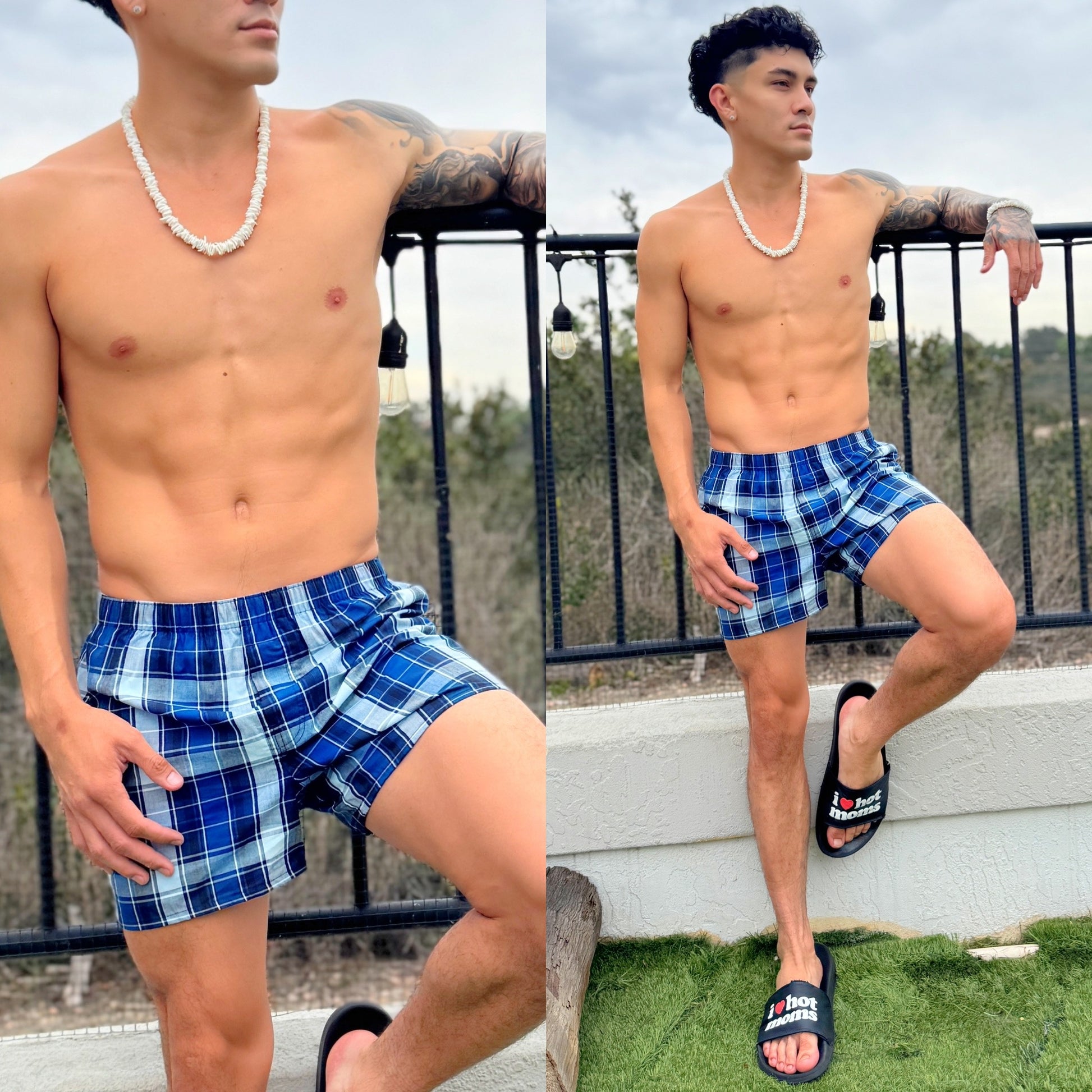 Ocean Blues Plaid Checkered Boxer Shorts, front