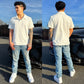 Nautical Knit White Polo Shirt, detail