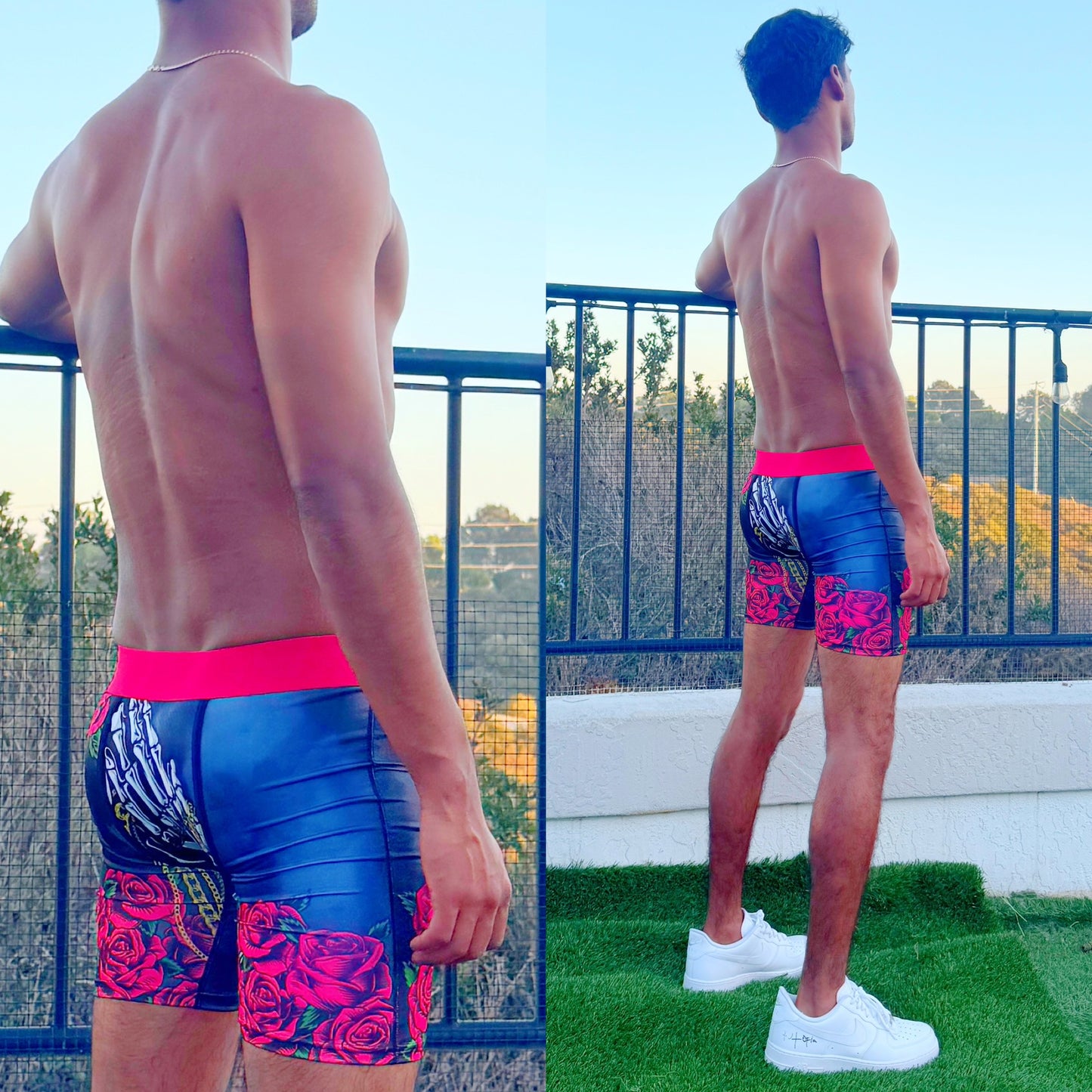 Chicano Chains & Skeleton Roses Boxers, back side, nico