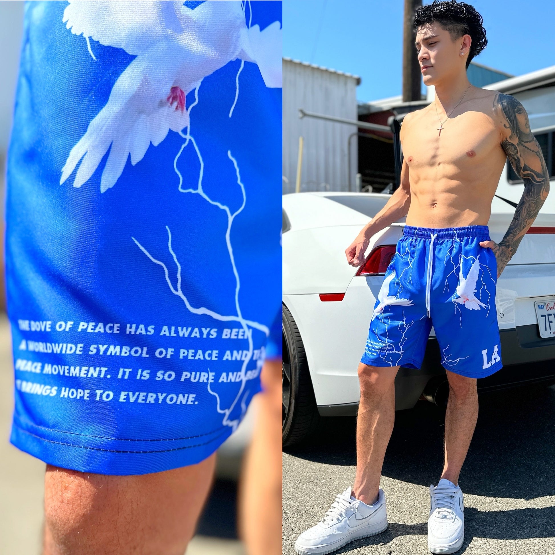 LA Dove of Peace Blue Shorts, Front Side