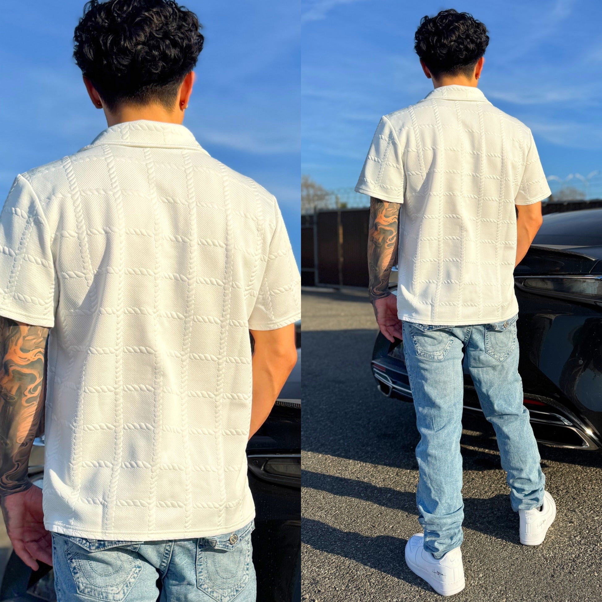 Nautical Knit White Polo Shirt, back side