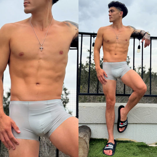 strands of silver boxer briefs, front side