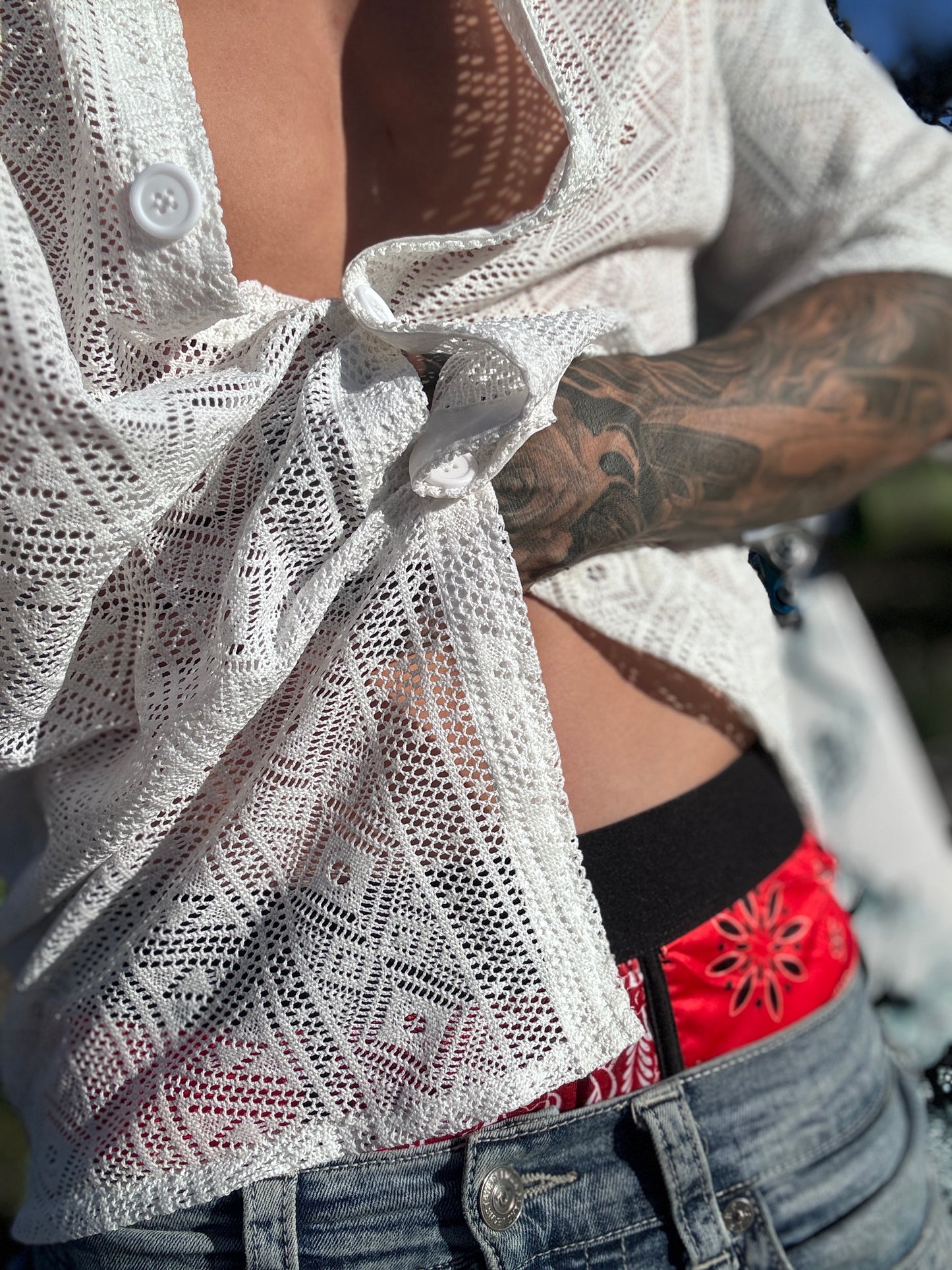 White Maverick Sheer Short Sleeve Button Up Shirt