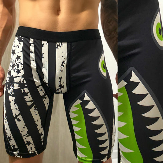 Green & Black American Flag Boxers, front side close-up