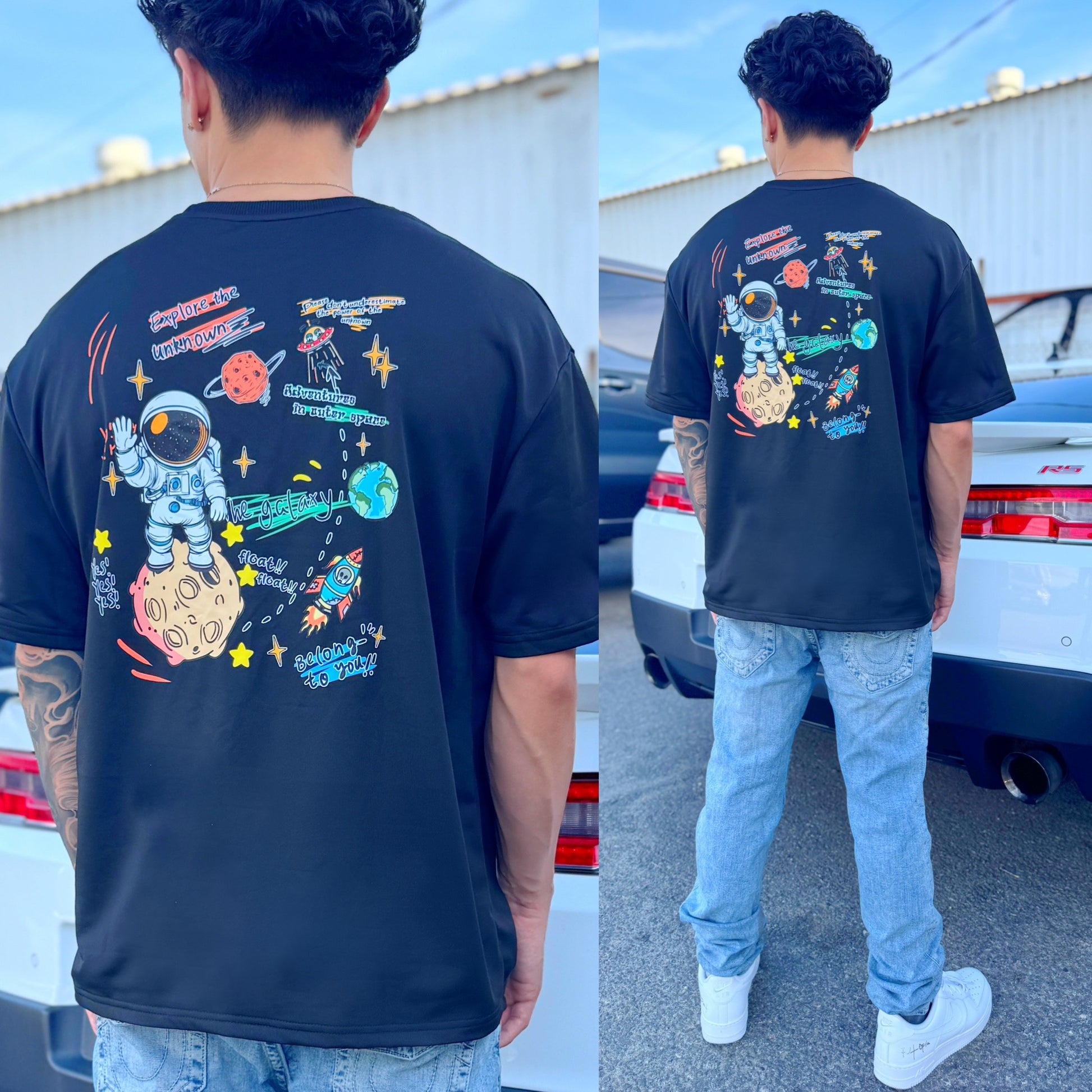 Black Cosmic Drip Crew Neck T-Shirt, back side