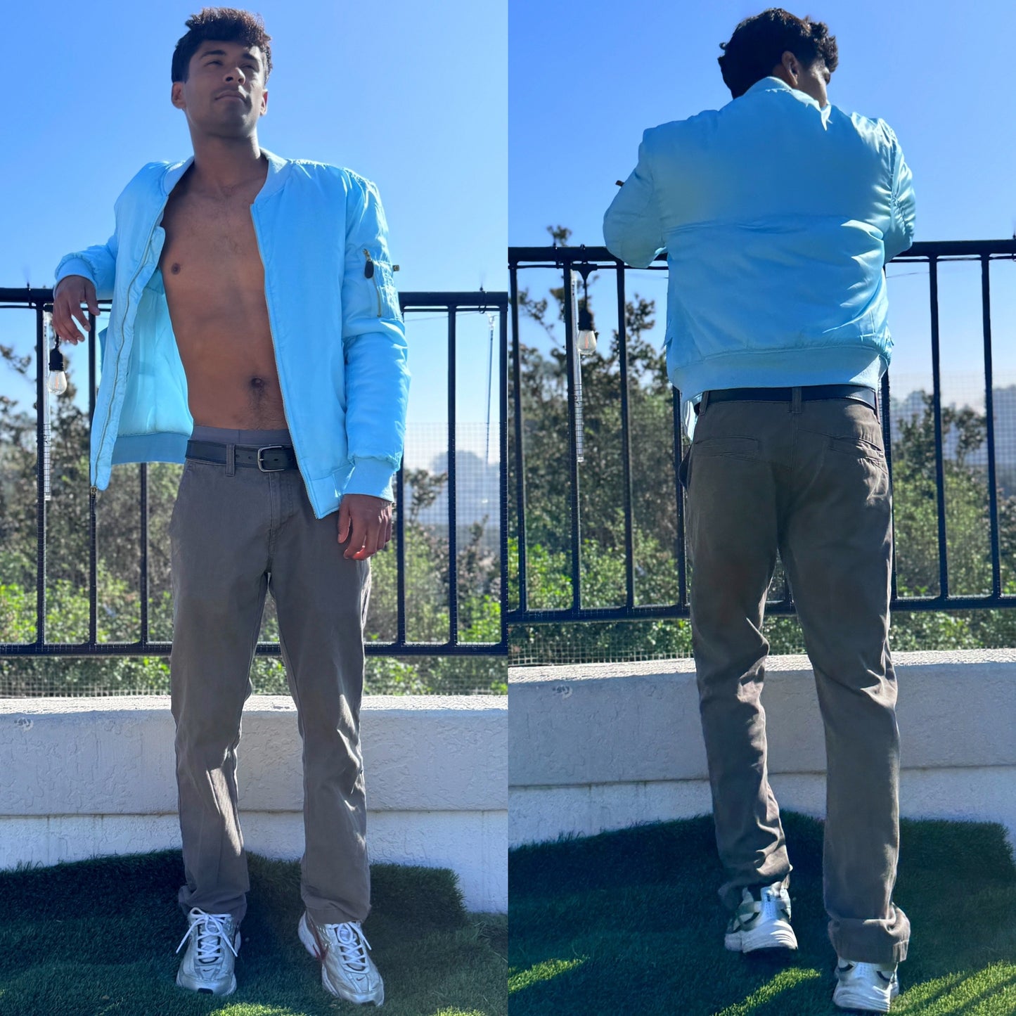 FINAL SALE! LAST ONE! Minor Scratch on Button. 1/2 OFF! Baby Blue Bomber Jacket