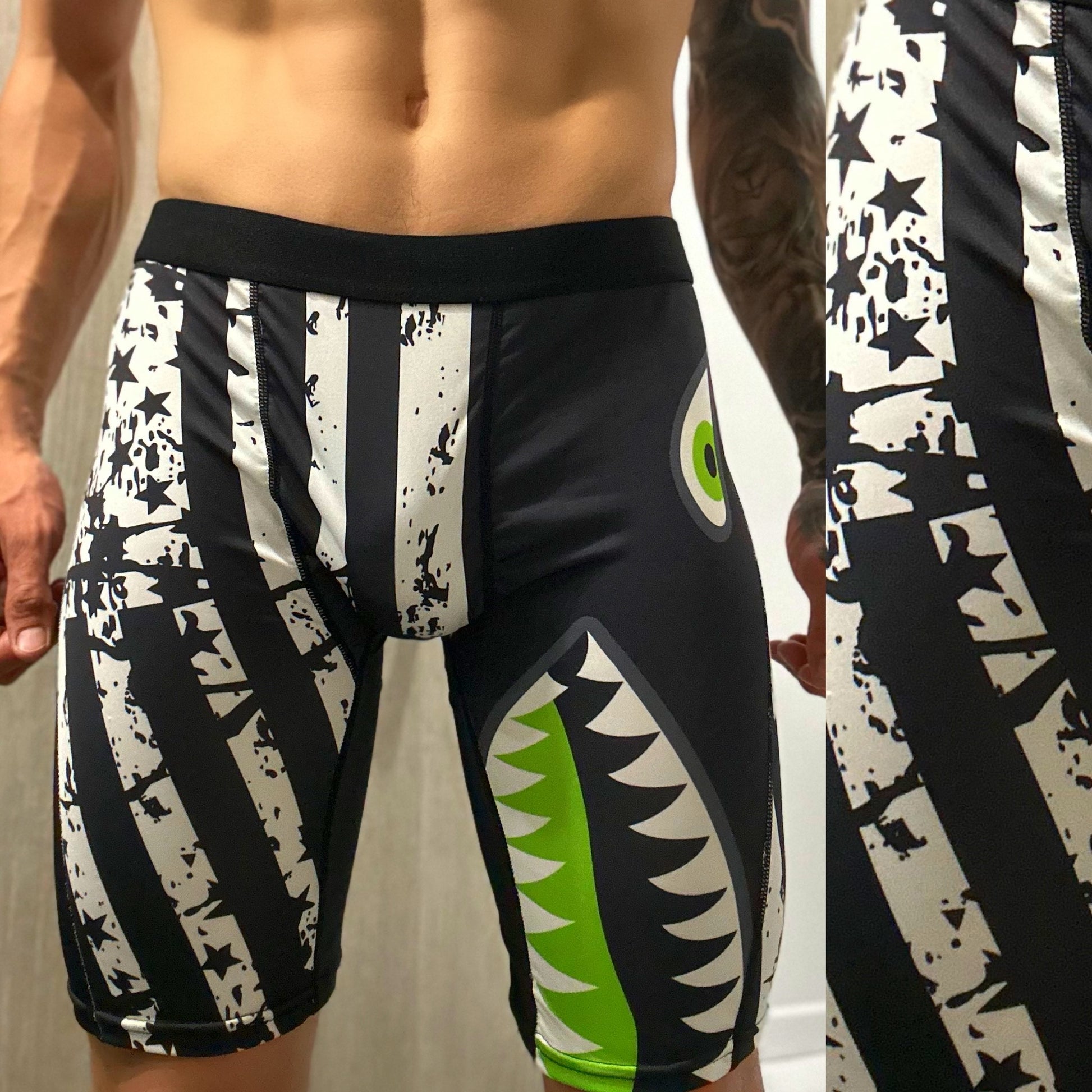 Green & Black American Flag Boxers, front side pattern